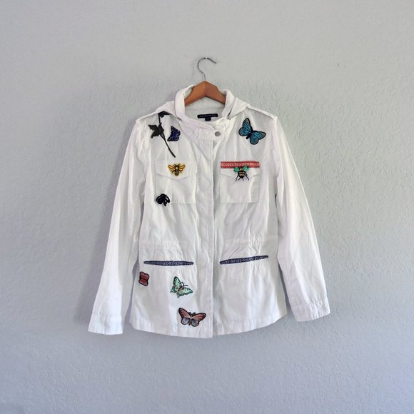 Boston Proper M jacket top white embroidered 3D applique embellished butterflies - Picture 2 of 14